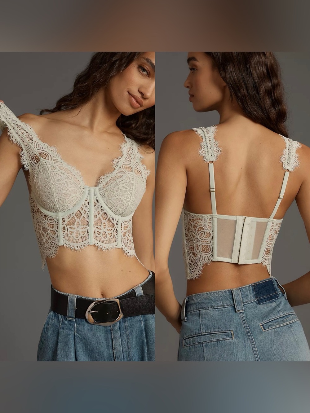 Anthropologie Giselle Lace Bustier Corset Tank Pale Green Size S
